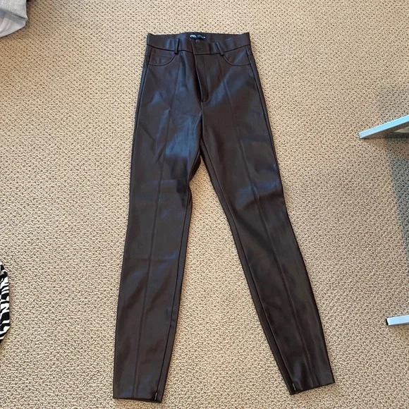 ZARA BROWN LEATHER PANT - Picture 2 of 3